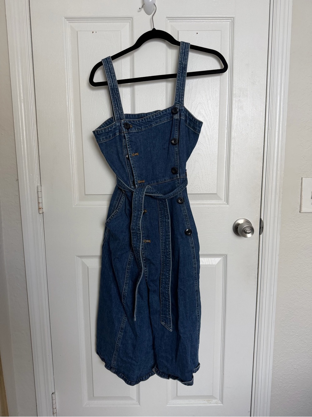 J. Crew Blue Denim Midi Dress with Waist Tie